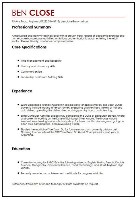 A cv is an acronym for curriculum vitae, which means 'course of life' in latin. CV Sample for Teenagers - MyPerfectCV