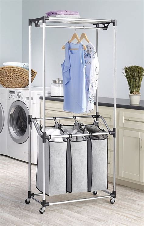 Take more advantage of 3 compartment laundry hamper. Triple Laundry Sorter on Wheels 3 Compartment Bin Centre ...