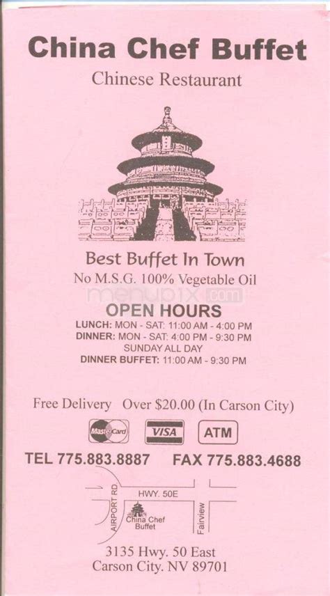 « back to carson city, nv. Menu of China Chef Buffet in Carson City, NV 89701