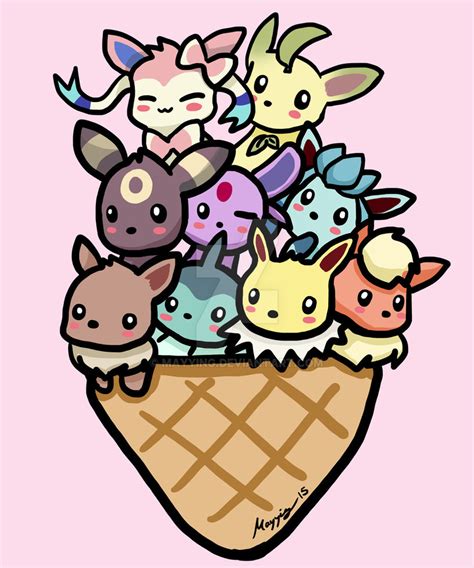 Eevee is a unique pokémon because it actually has eight evolutions, one for each of the major pokémon types. Eevee Evolution Ice Cream by Mayying on DeviantArt