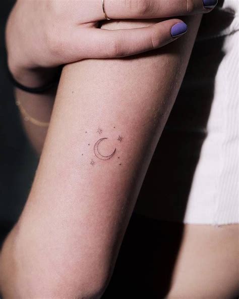 Maybe you would like to learn more about one of these? Single needle crescent moon tattoo on the back of the | Small moon tattoos, Tiny tattoos for ...