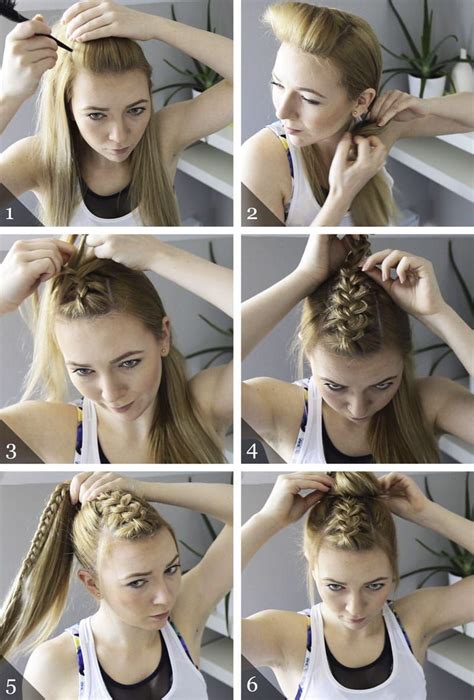 Yet another easy sports hairstyle for ladies which is as easy as brewing tea. dutch braid topknot hairstyle | Braided hairstyles easy ...