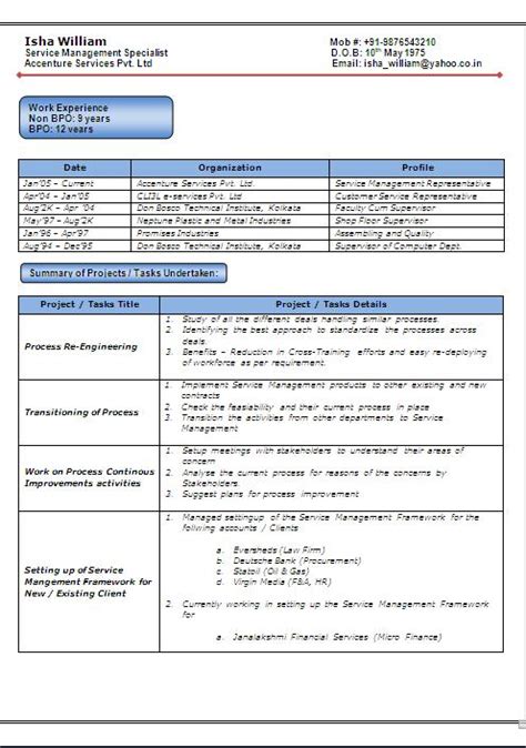 It is important that the resume of the it professionals depict more information than the programming language. BPO Experienced Resume Format in Word Format Free Download