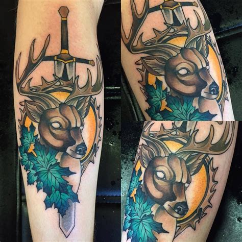 #tattoos #tattoo #stag tattoo #deer tattoo #wood tattoo #forrest tattoo #black and white tattoo #wrist tattoo #gari henderson. Neo- traditional Stag | Stag tattoo, Tattoos