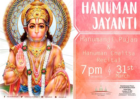 Hanuman jayanti or hanuman janma utsav is a very important hindu festival dedicated to lord hanuman. Hanuman Jayanti - Saturday 31st March - SKS Swaminarayan ...
