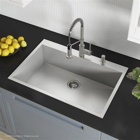 This 30.5 l x 17 w undermount kitchen sink with basket strainer adds a stylish touch that's perfect for the modern. Pax™ Zero-Radius Topmount Series 33" x 22" Drop-In Kitchen ...