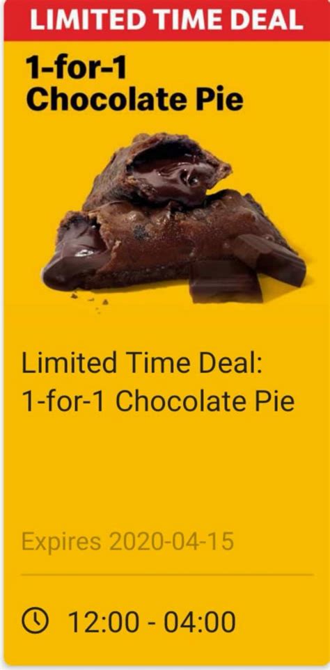 Now till 15 Apr 2020: McDonald's 1-for-1 Chocolate Pie ...