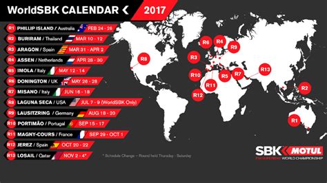 Keep track of every single race and program it yourself so you do not miss any dates from the calendar. Superbike mondial : le calendrier officiel 2017 dévoilé