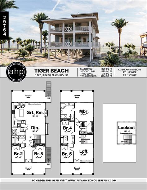 3 Story Coastal Style House Plan | Tiger Beach | Beach ...