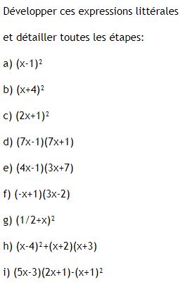 Calcul littéral : exercices de maths en 3ème à télécharger en PDF.