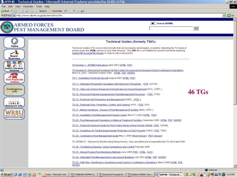 Armed forces pest management board information services all tgs and dveps, as well as isd's literature retrieval system (lrs) database of over 200,000 disclaimer any mention of specific proprietary products used in integrated pest management. PPT - The Armed Forces Pest Management Board Products and ...