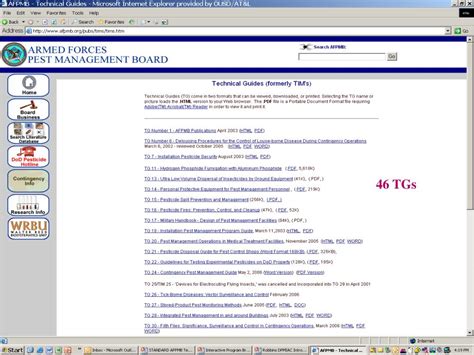 13.10.2001 · armed forces pest management board (afpmb) standard pesticides list available to dod components and agencies october 1, 2013 this list contains pesticides that the armed forces pest management board (afpmb). PPT - The Armed Forces Pest Management Board Products and ...