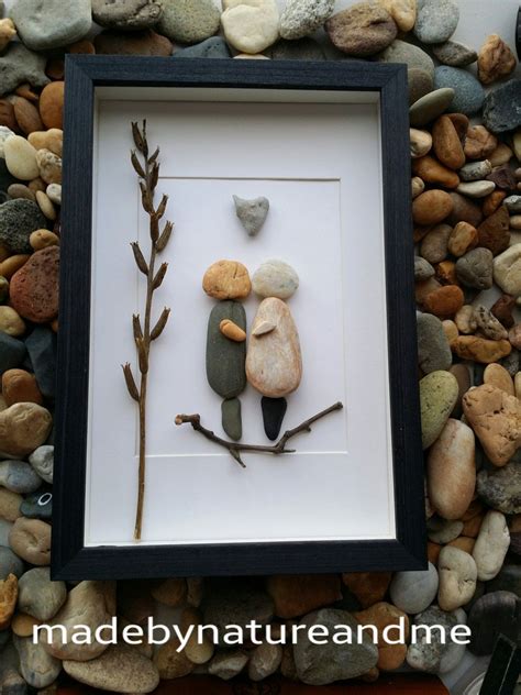 Unique anniversary gift, pebble loving couple art, rock framed art by ...