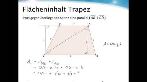 Dann gibt es noch den sonderfall des gleichseitigen dreiecks, bei dem nicht nur. Flächeninhalt Trapez - YouTube