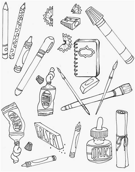 Download and print out this backpack with school supplies coloring page. art+supply-coloring.jpg (1263×1600) | Art supplies drawing ...