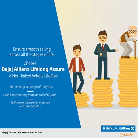 This child plan provides income and life cover till you turn 100 years along with cash bonus, if any, starting from end of the 6 th policy year, along with guaranteed cash back. Live a life of plenty with Bajaj Allianz Lifelong Assure - A Non-linked Whole Life Plan till ...