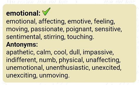 Synonyms and antonyms for Emotional | Emotions, Synonyms and antonyms, Antonyms