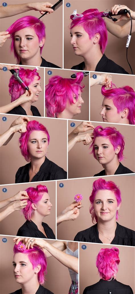 This hairstyle continued to be popular during the 1950s. Victory roll for short hair tutorial. LOVE the pink ...