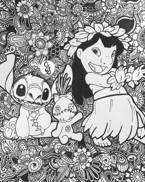 Kleurplaten van dat kleine lieve meisje lilo en dat hele gekke monstertje stitch. Lilo and Stitch Floral Design | Disney coloring pages ...
