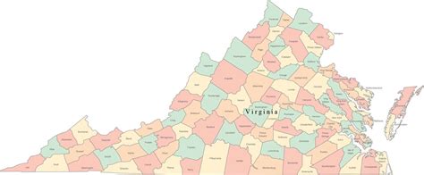 All links open in a new browser window. Multi Color Virginia Map with Counties and County Names