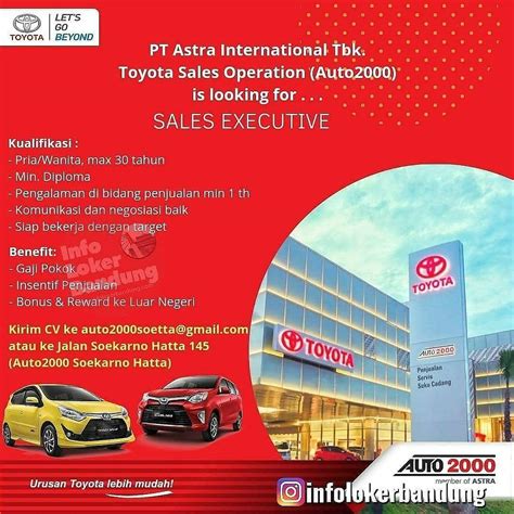 Saat ini pt glico wings karawang sedang membuka lowongan pekerjaan untuk level pendidikan sma/smk sederajat yang nantinya akan ditempatkan di pabriknya. Lowongan Kerja PT. Astra International Tbk. - Toyota Sales ...