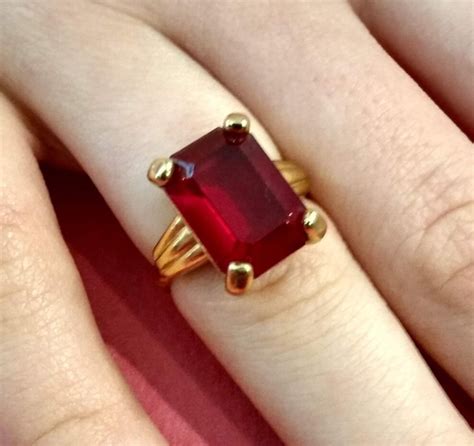 How to make gold plated jewelry gold again. Vintage Signed Avon Ruby Red Rhinestone Cocktail Ring VTG Costume Jewelry | Rhinestone costume ...