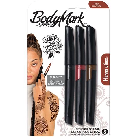 Additionally, with the 'henna vibes' bundle of black, red, and brown tattoo markers, you can create gorgeous henna art. BIC BodyMark Temporary Tattoo Marker, Temporary Tattoo Pen ...