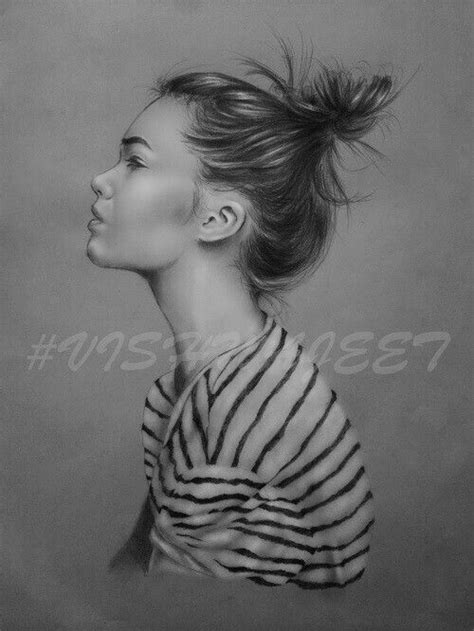 Make sure the bun is tight! Hairstyles - hair bun, pencil drawing, black and white ...