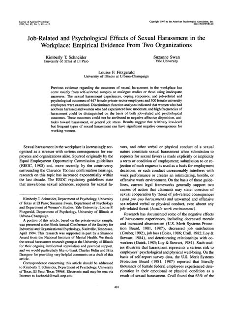 Victims of sexual harassment may be affected by the harassment in a number of debilitating ways. (PDF) Job-Related and Psychological Effects of Sexual ...
