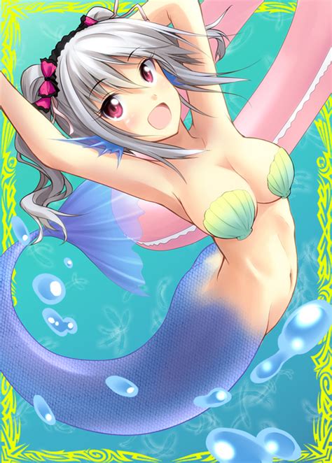 Anime figurine kneeling eyes closed shell swimsuit. kanzaki ranko (idolmaster and 1 more) drawn by kirisaki ...