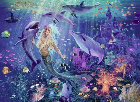 This box contains four different puzzles of iconic disney paintings by thomas kinkade featuring aladdin, winnie the pooh, beauty and the beast and the little mermaid. Brilliant Mermaid Puzzle 500 Piece Ravensburger | Puzzle ...