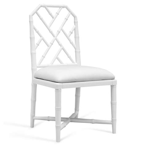 Protects the rattan cane wood from outside elements. Fontaine Hollywood Regency White Bamboo Dining Chair | Kathy Kuo Home