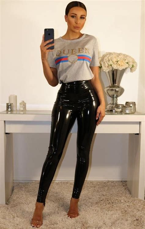 Hottie taylor in panties and black hose. Black High Shine Vinyl PU Trousers | Wet look leggings ...