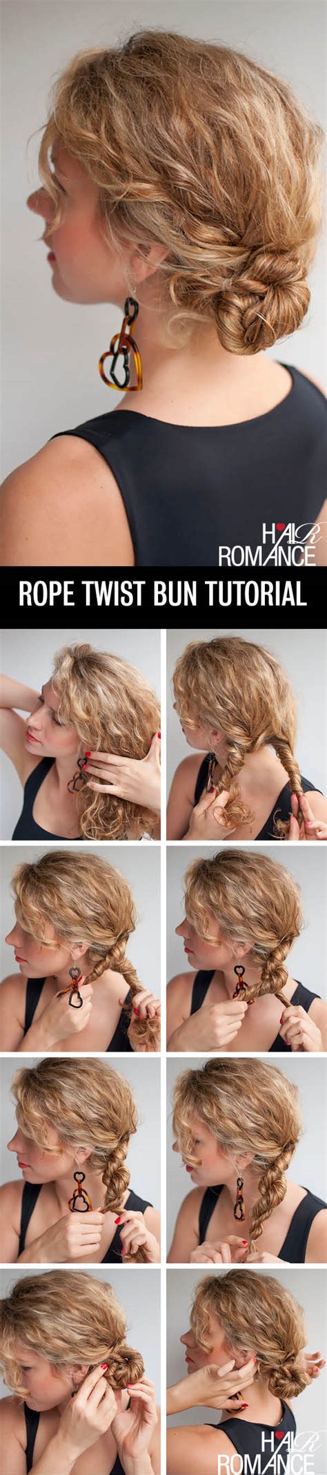 Cute and curly low bun. Rope Twist Bun Hairstyle Tutorial in Curly Hair - Hair Romance