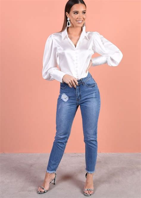 Fashion women's new satin blouse short sleeve bows formal workwear tops shirts b. Satin Button Through Collar Shirt White | Satin bluse ...