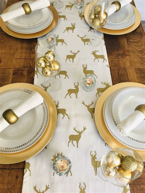 Explore the best deal christmas table runners with alphatoplist selection and decor your table to these top table runners will do the trick. Christmas Cream & Gold Stag Print Table Runner | The Tablecloth Company