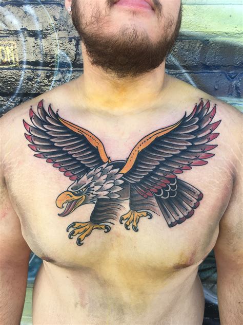 The coupe d'etat of traditional chest pieces. Traditional chest eagle tattoo by Rio Vandivier eagle ...