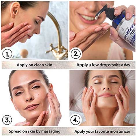 Topical application of hyaluronic acid moisturizes the skin and reduces wrinkles; Hyaluronic Acid Serum for Face - 100% Pure Medical Quality ...