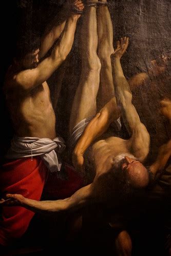 Peter, oil on canvas, 1601 (santa maria del popolo, rome) speakers: Crucifixion of St Peter | A cropped view of the oil ...