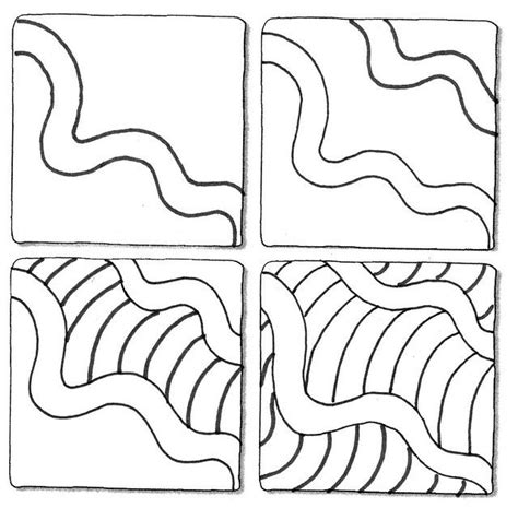 These are pattern steps or step outs for patterns used when drawing zentangle tiles. Zentangle® Waves Steps | Zentangle patterns, Easy ...