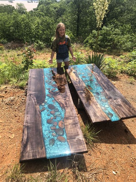 How to make an epoxy resin river table. Weathered Maple River table dining live edge coffee table ...