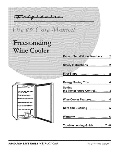 The frigidaire 13,000 btu portable air conditioner keeps your home cleaner and more comfortable. Frigidaire FWC342GB User Manual WINE COOLER Manuals And ...