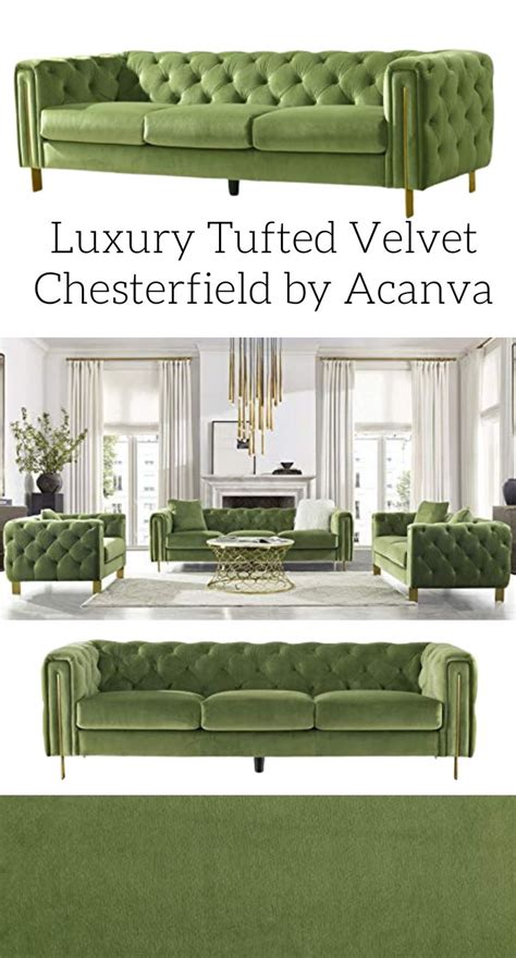 Luxury tufted sofa bench with high back and carved crown. Acanva Luxury Chesterfield Tufted Velvet Sofa - Mint Green ...