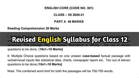 The curriculum for march 2020 exams is designed by cbse, new delhi as. Revised syllabus for CBSE Class 12 English (2020-21) - YouTube