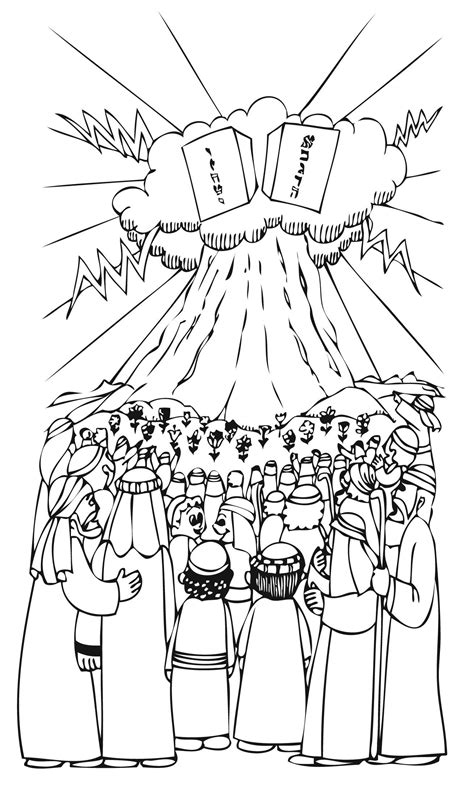 Ask your child to color this black and white diagram while you narrate the story of moses. Coloring sheet. The Jews standing around Mount Sinai as ...