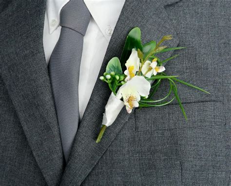 If you want to add other flowers into these fresh but sophisticated why not pair them together? Small tropical wedding orchid boutonniere, realistic silk ...