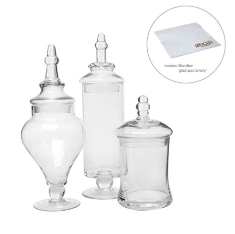 Nice for a snack, candy, and cookie display or giving your home or commercial space both extra storage space and a stylish decorative accent or centerpiece. Amazon.com - Designer Clear Glass Apothecary Jars (3 Piece ...