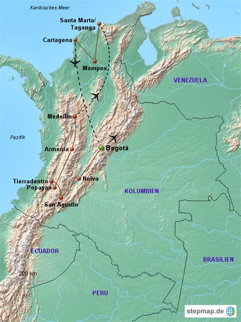 Kolumbien (amtlich república de colombia . StepMap - 23 Tage Kolumbien - Landkarte für Kolumbien
