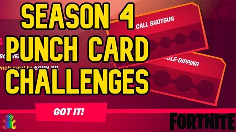 Maybe you would like to learn more about one of these? How to get all punch cards in Fortnite Season 4 (All list of punch card challenges) - YouTube