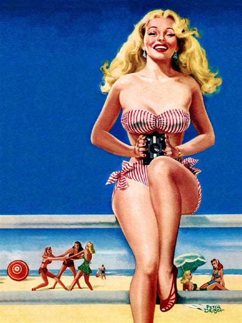 Women's black and teal plaid crop top, girl, garage, music, guitar. 1940s Pin-Up Girl The Seashore Beach Ocean Picture Poster ...